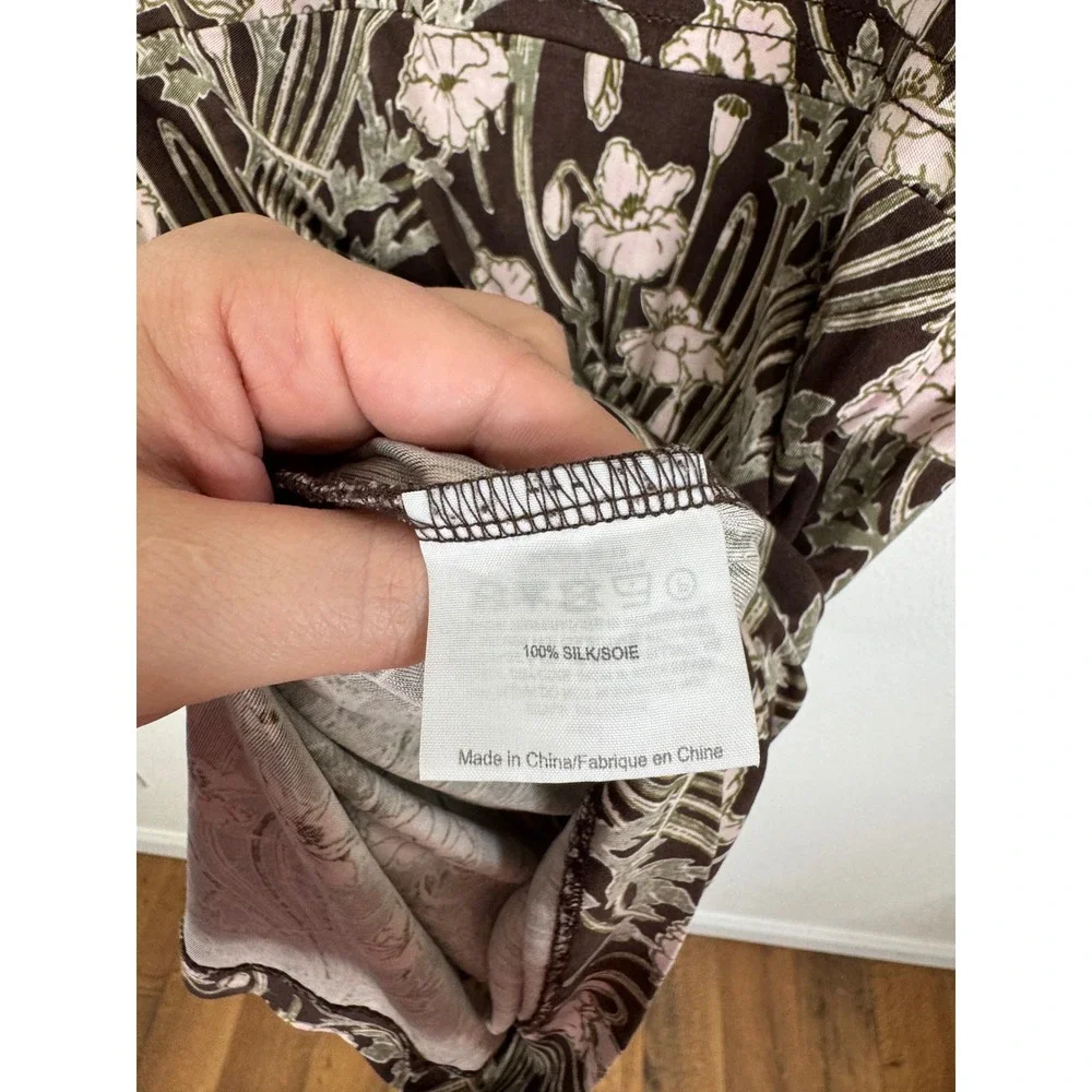Tory Burch Dagny Silk Dress Brown Pink Floral Art Nouveau Jersey 3/4 Sleeve S